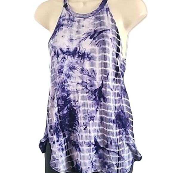 NWOT Wanderlux Women’s Blue White Tie-Dye Sleeveless Halter Tank Top Size Small - Picture 4 of 6
